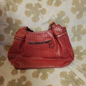 Jessica Simpson Red Croc-Embossed Shoulder Bag